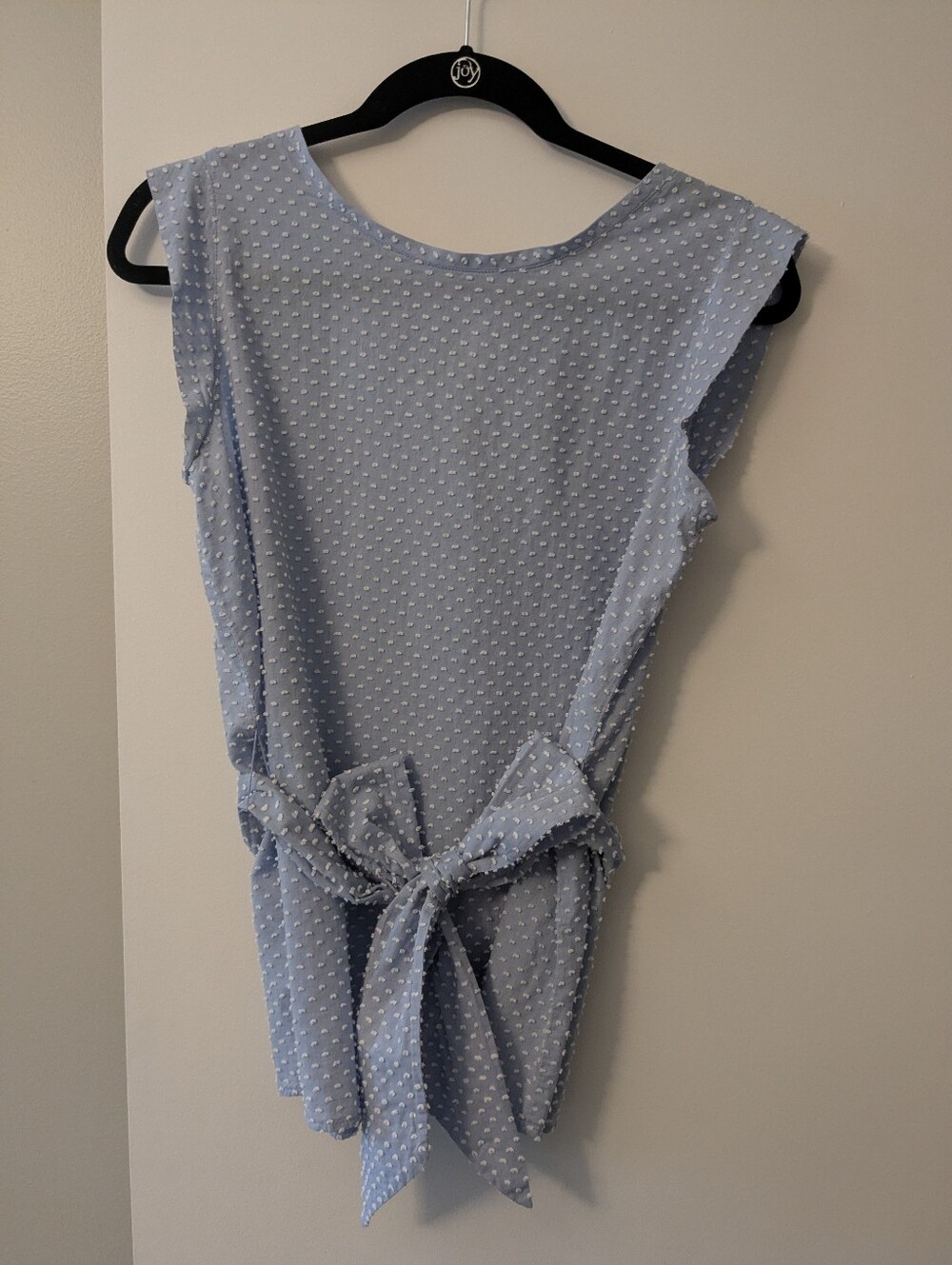Loft Textured Polka Dot Blue And White With Waist Tie Top Small